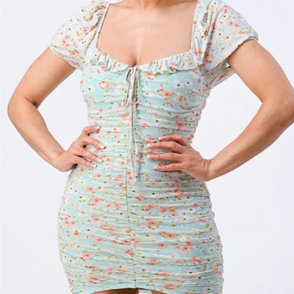 Floral Print Ruched Dress